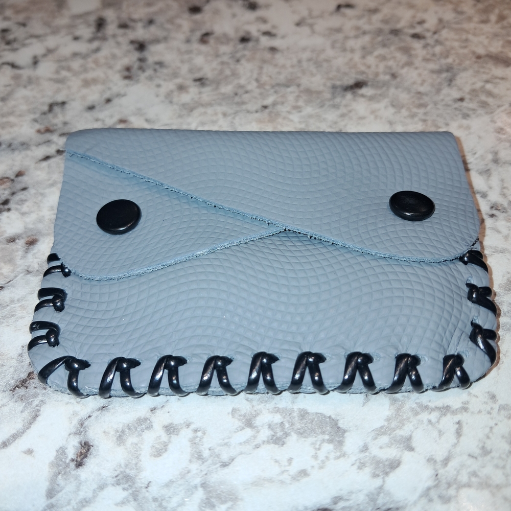 NEW Handcrafted Gray Textured Leather Coin Purse/card Holder with Black Accents